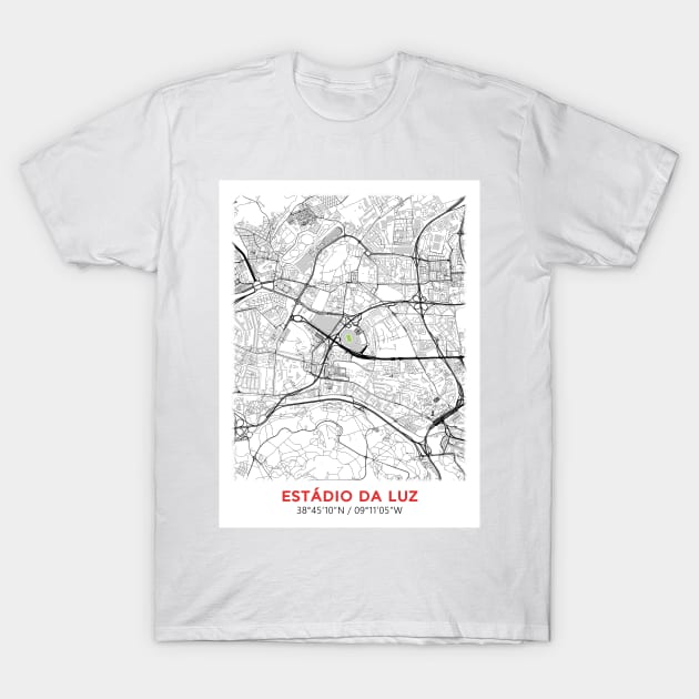 Estadio Da Luz Map Design T-Shirt by TopFootballStadiums